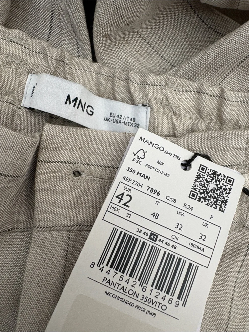 Mango Men’s Light Beige Pinstripe Drawstring Joggers STRIPED SLIM-FIT LINEN